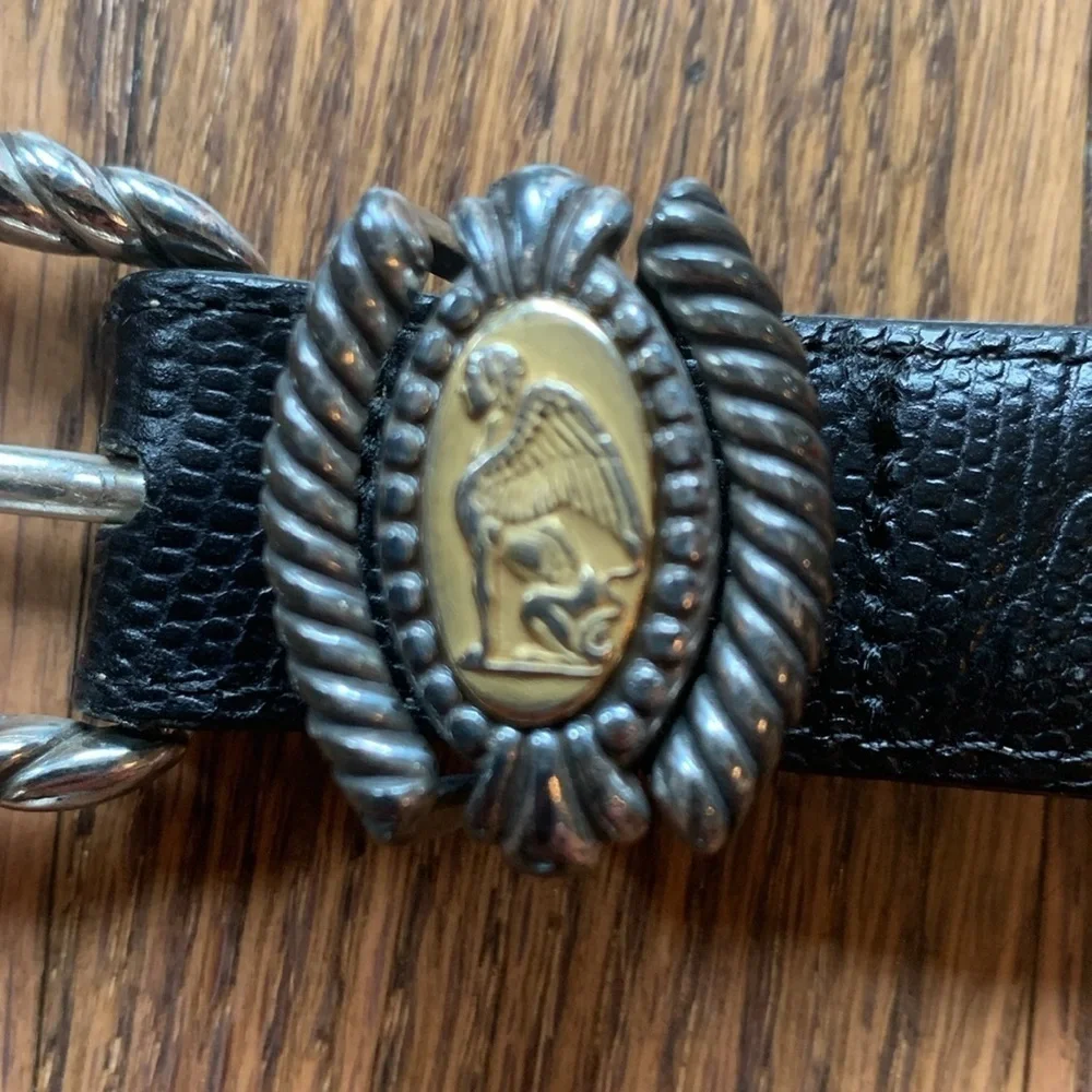 Brighton sz M museum collection black leather belt with gold and silver detail